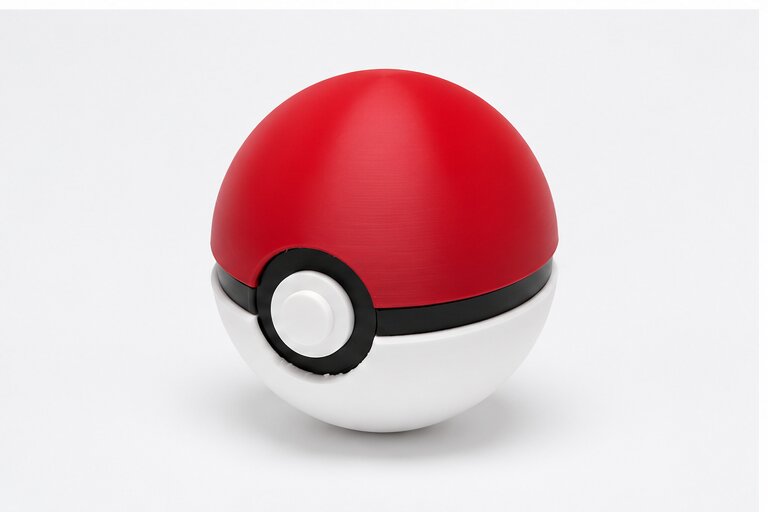 Three-quarter view of the closed Pokéball container